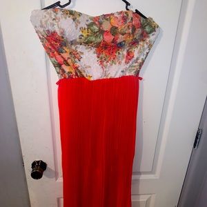 Beautiful Coral long strapless Dress Size S/M